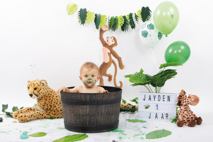 portfolio cakesmash jongetje met ballon en jungle beesten